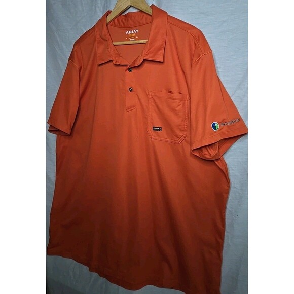 Ariat Rebar Foreman Matheson Polo Shirt, Men's Sz 3XL Tall, Orange/Rust - Picture 2 of 10
